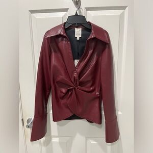 Cinq a Sept McKenna Faux Leather Twist Top Size S NWT
